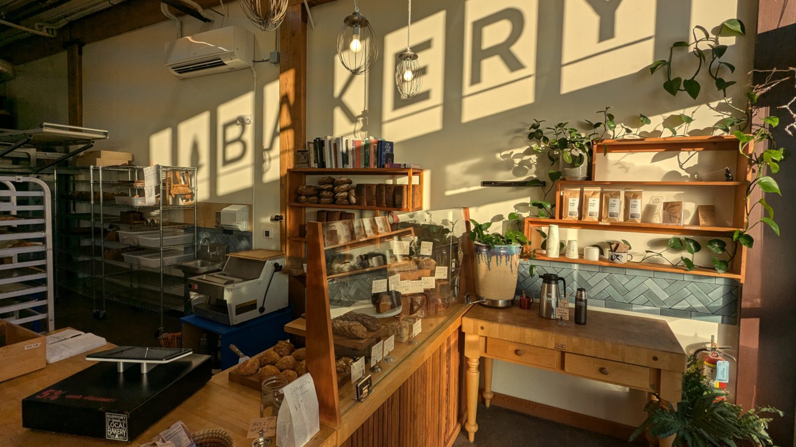 bakery counter with wall shadows